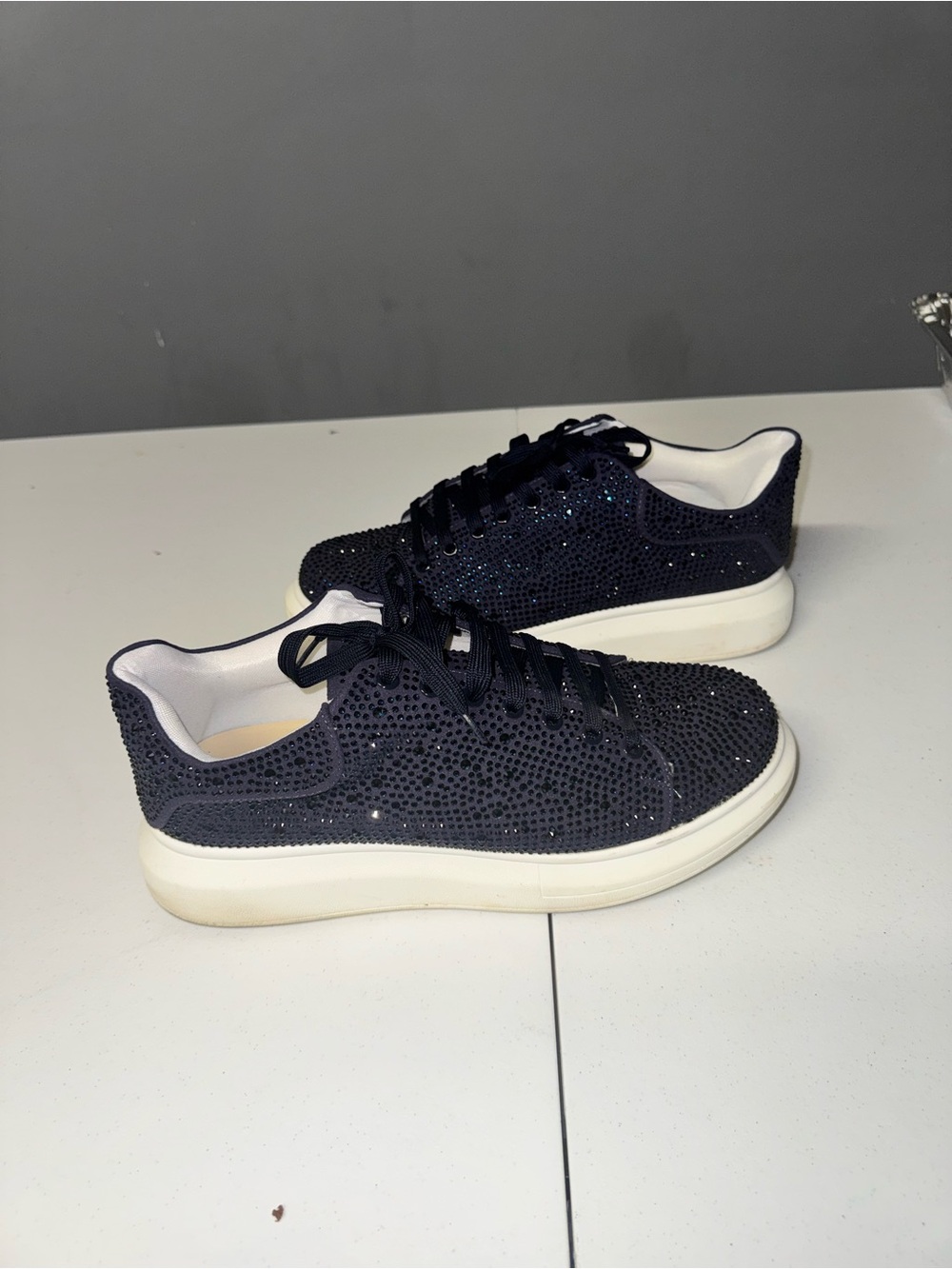 Men's Black Crystal-Embellished Athletic Sneakers